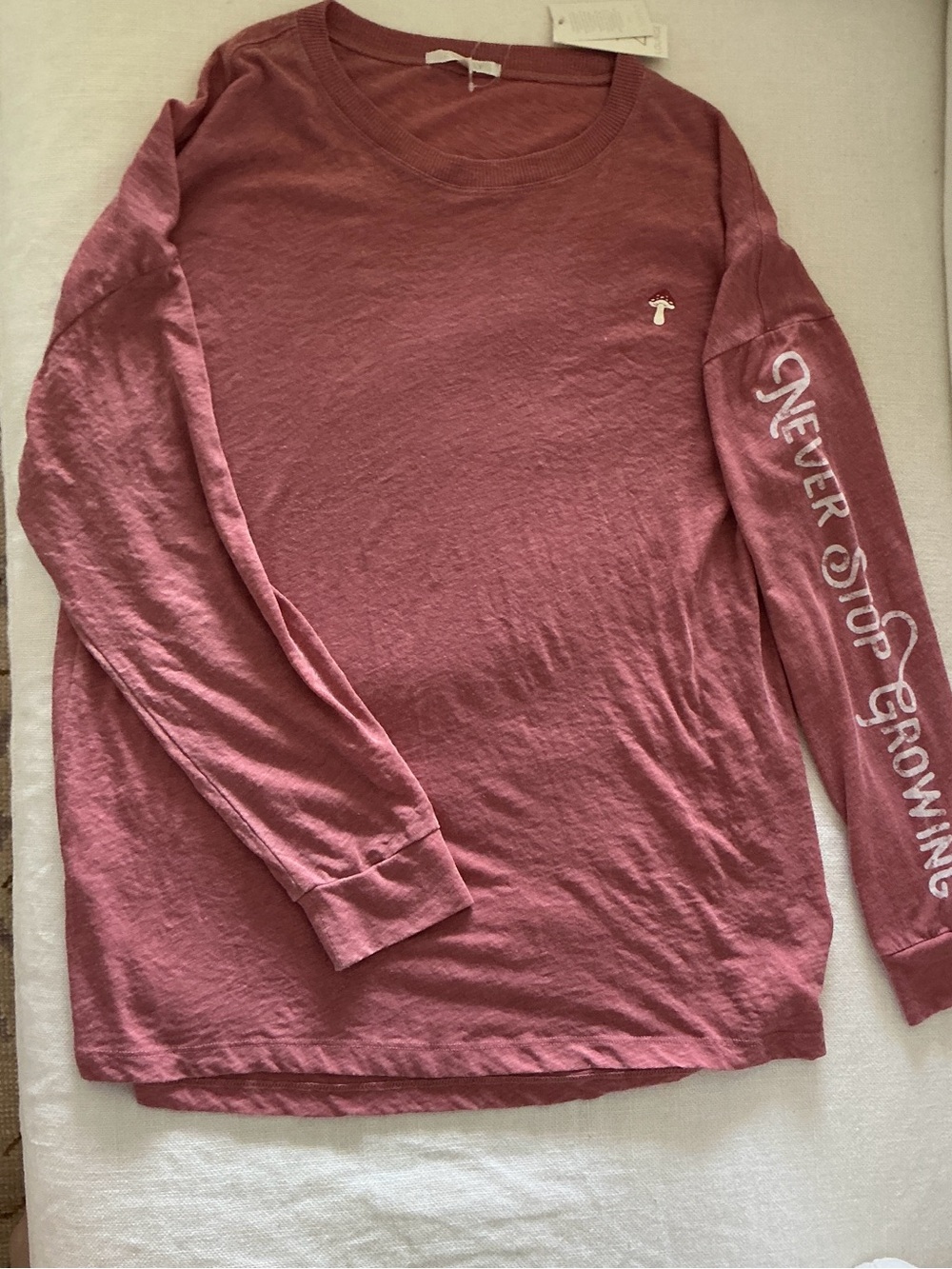 Z Supply Long Sleeve Tee Never Stop Growing Graphic Mushroom Top Size Medium NWT